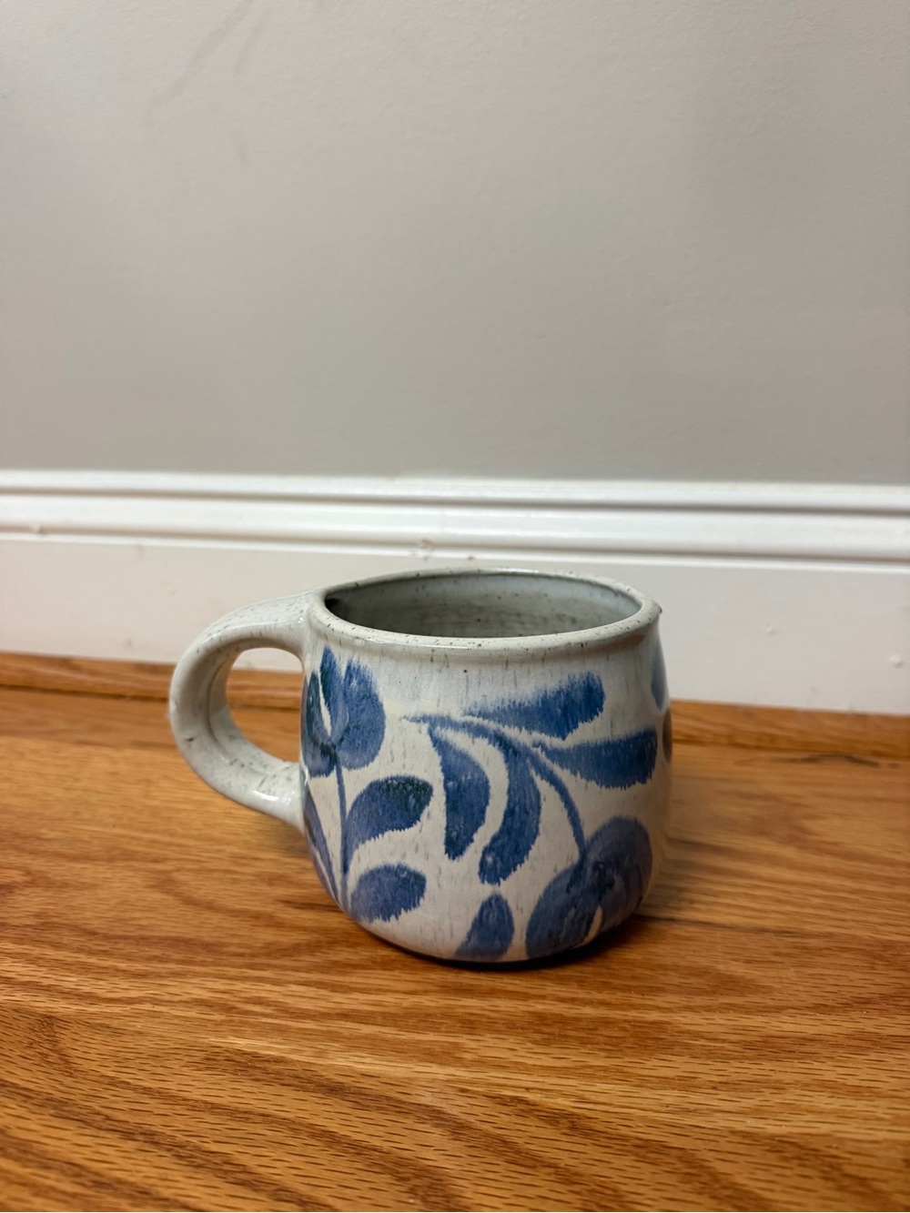Handmade Blue and White Ceramic Mug with Leaf Motif HOMEGOODS